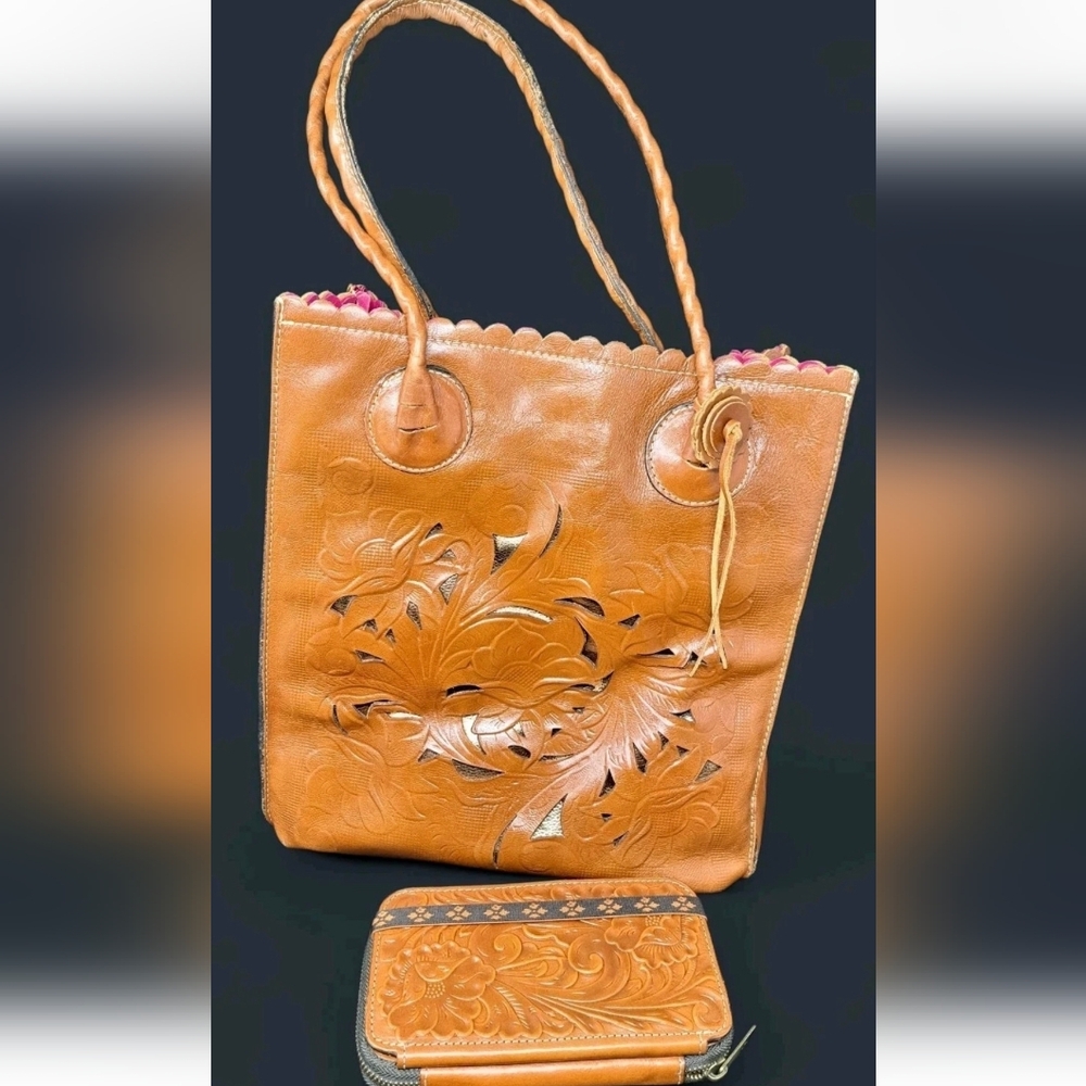 Patricia Nash Cavo Tooled Leather Bag & Ora Tooled Leather Zip Around Wallet